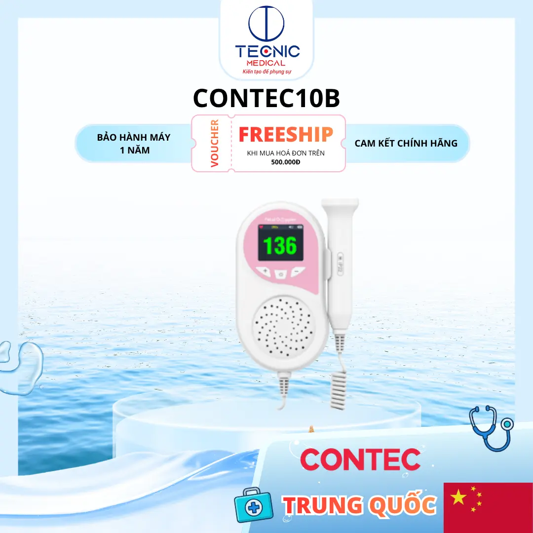 Máy Nghe Tim Thai CONTEC10B – Doppler Tim Thai Màn Hình Màu, Hiển Thị Nhịp Tim Và Đường Cong